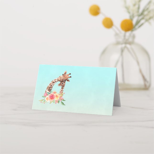 Cute Giraffe Watercolor Mum & Baby Place Card (Front)