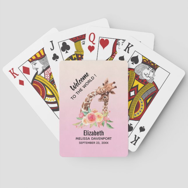 Cute Giraffe Watercolor Mum & Baby Playing Cards (Back)