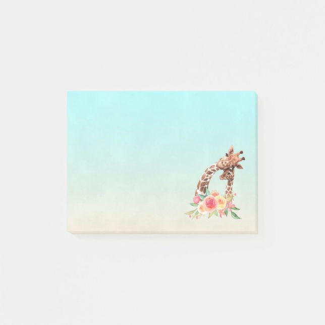 Cute Giraffe Watercolor Mum & Baby Post-it Notes (Front)