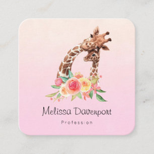 Cute Giraffe Watercolor Mum & Baby Square Business Card