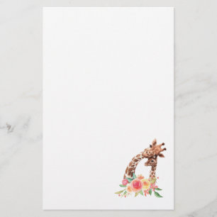Cute Giraffe Watercolor Mum & Baby Stationery