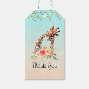 Cute Giraffe Watercolor Mum & Baby  Thank You Gift Tags