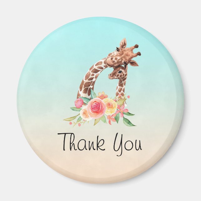 Cute Giraffe Watercolor Mum & Baby Thank You Magnet (Front)