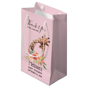 Cute Giraffe Watercolor Mum & Baby Thank You Small Gift Bag