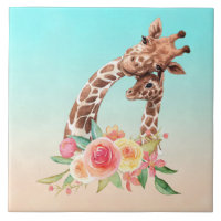 Cute Giraffe Watercolor Mum & Baby