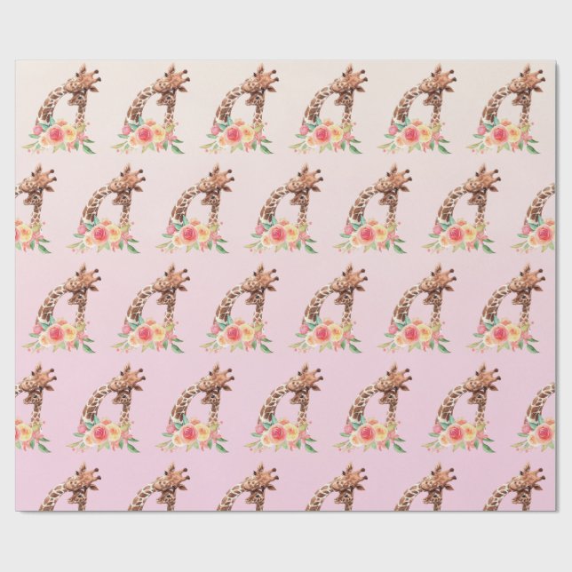Cute Giraffe Watercolor Mum & Baby Wrapping Paper (Flat)