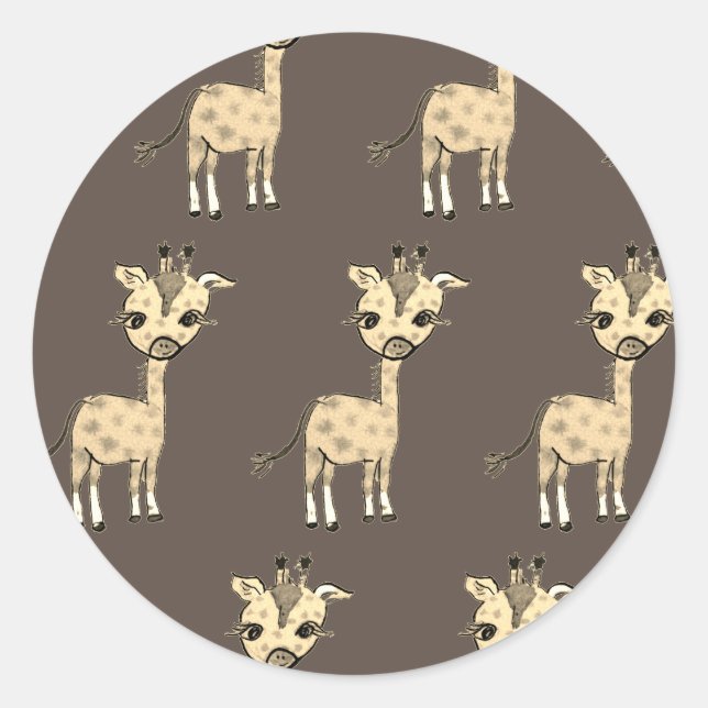 Cute Giraffe Watercolor Rustic  Classic Round Sticker (Front)