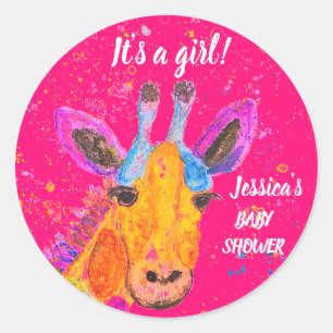 Cute Giraffe Watercolor Safari Jungle Baby Shower Classic Round Sticker