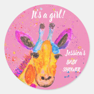 Cute Giraffe Watercolor Safari Jungle Baby Shower Classic Round Sticker