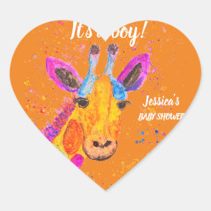 Cute Giraffe Watercolor Safari Jungle Baby Shower  Heart Sticker