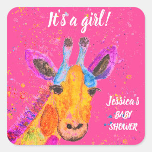 Cute Giraffe Watercolor Safari Jungle Baby Shower Square Sticker