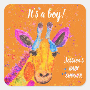 Cute Giraffe Watercolor Safari Jungle Baby Shower  Square Sticker