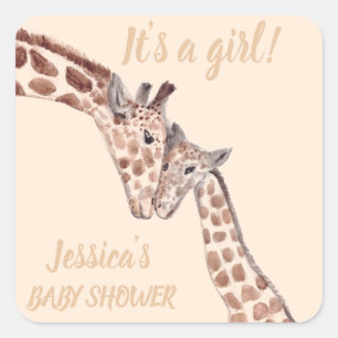 Cute Giraffe Watercolor Safari Jungle Baby Shower  Square Sticker