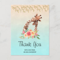 Cute Giraffe Watercolor Thank You Postcard