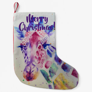 Cute Giraffe Watercolour Merry Christmas Stocking