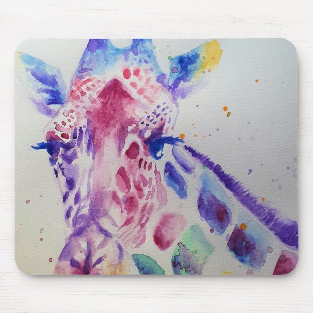 Cute Giraffe Watercolour Painting Mouse Mat floral (Front)