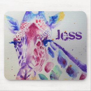 Cute Giraffe Watercolour Painting Mouse Mat floral