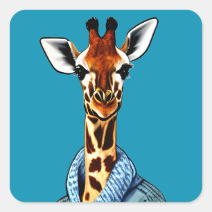 Cute Giraffe Wearing a Denim Jacket Square Sticker