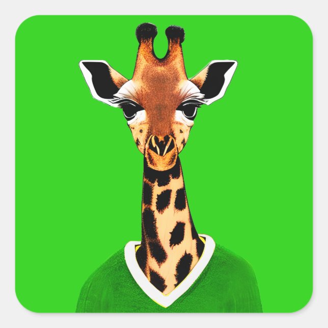 Cute Giraffe Wearing a Green Sweater  Square Sticker (Front)