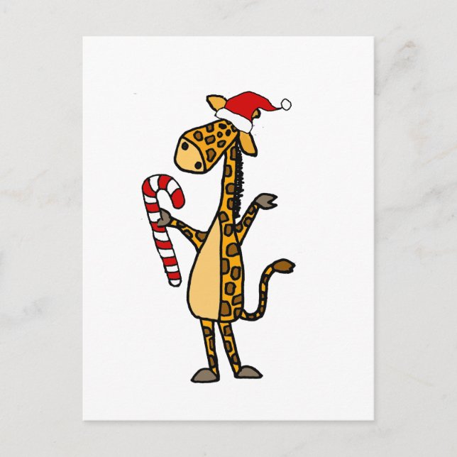 Cute Giraffe Wearing Santa Hat Christmas Cartoon Postcard (Front)
