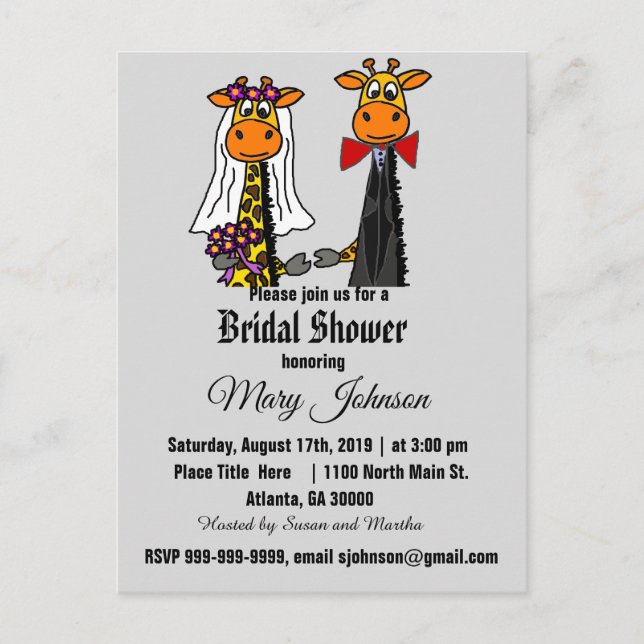 Cute Giraffe Wedding Cartoon Invitation Postcard (Front)