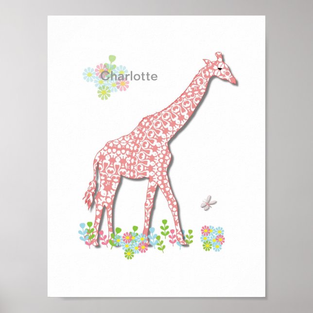 Cute Giraffe Whimsy Kids Personalised Picture Poster (Front)