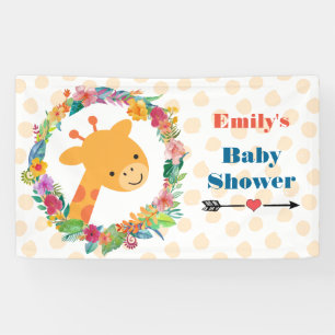 Cute Giraffe with a Floral Wreath Baby Shower Banner