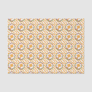 Cute Giraffe with a Floral Wreath on Orange Spots Tissue Paper