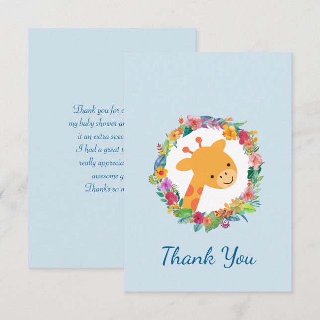 Cute Giraffe with a Floral Wreath Party Thank You Invitation (Front/Back)