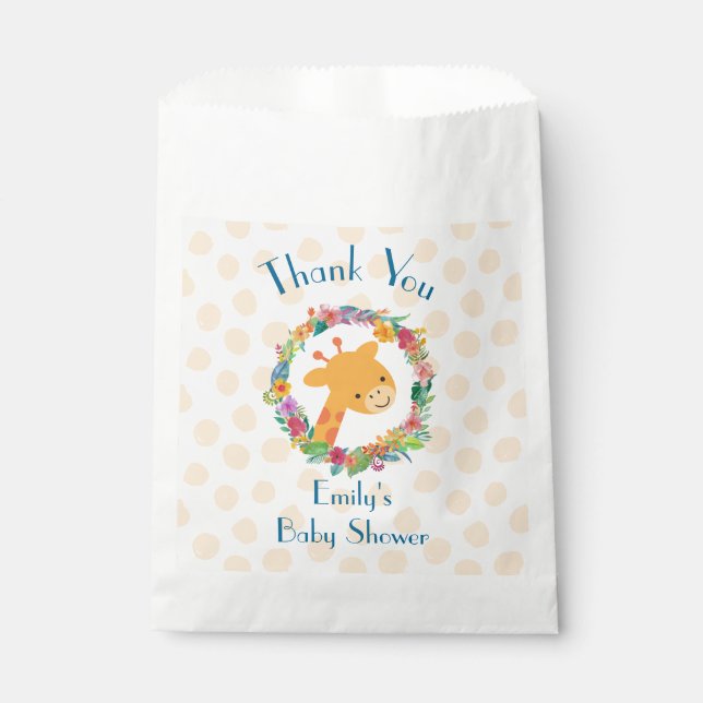 Cute Giraffe with a Floral Wreath Thank You Favour Bags (Front)