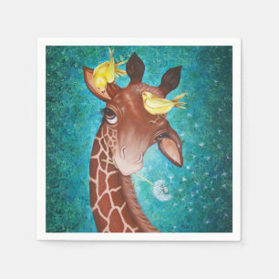 Cute Giraffe with Birds Napkin