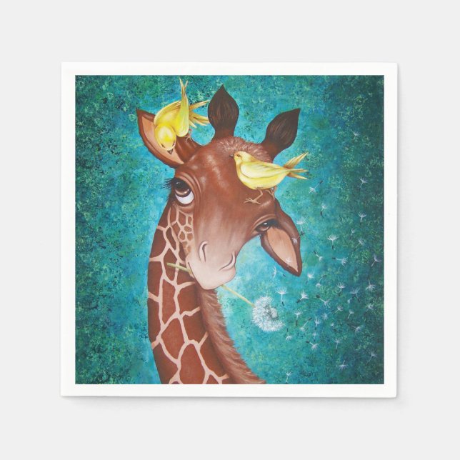 Cute Giraffe with Birds Napkin (Front)