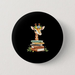 Cute Giraffe With Book Floral Bookworm Librarian B 6 Cm Round Badge