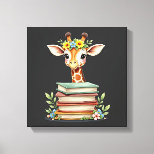 Cute Giraffe With Book Floral Bookworm Librarian B Canvas Print