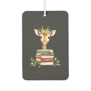 Cute Giraffe With Book Floral Bookworm Librarian B Car Air Freshener
