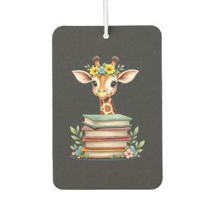 Cute Giraffe With Book Floral Bookworm Librarian B Car Air Freshener