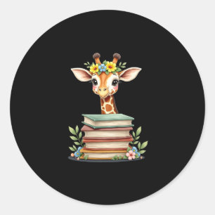 Cute Giraffe With Book Floral Bookworm Librarian B Classic Round Sticker