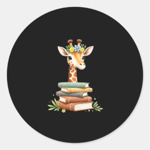 Cute Giraffe With Book Floral Bookworm Librarian B Classic Round Sticker