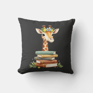 Cute Giraffe With Book Floral Bookworm Librarian B Cushion