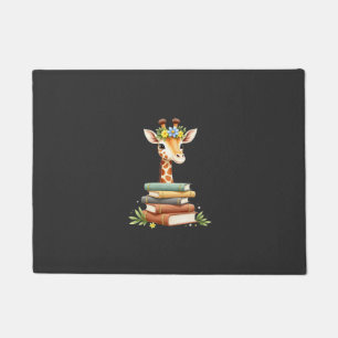 Cute Giraffe With Book Floral Bookworm Librarian B Doormat
