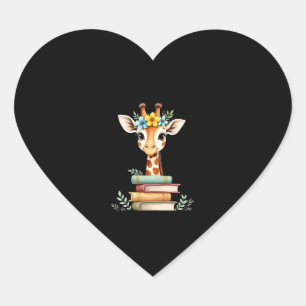 Cute Giraffe With Book Floral Bookworm Librarian B Heart Sticker