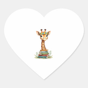 Cute Giraffe With Book Floral Bookworm Librarian B Heart Sticker