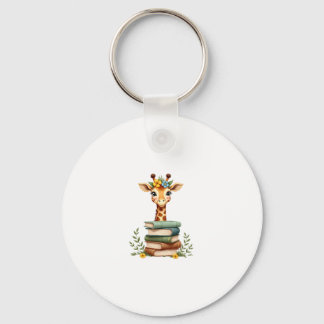 Cute Giraffe With Book Floral Bookworm Librarian B Key Ring