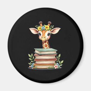 Cute Giraffe With Book Floral Bookworm Librarian B Magnet