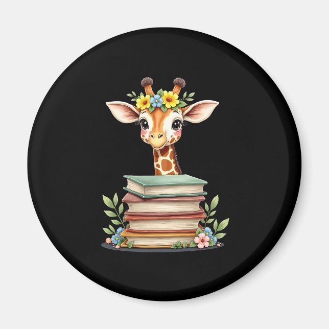Cute Giraffe With Book Floral Bookworm Librarian B Magnet (Front)