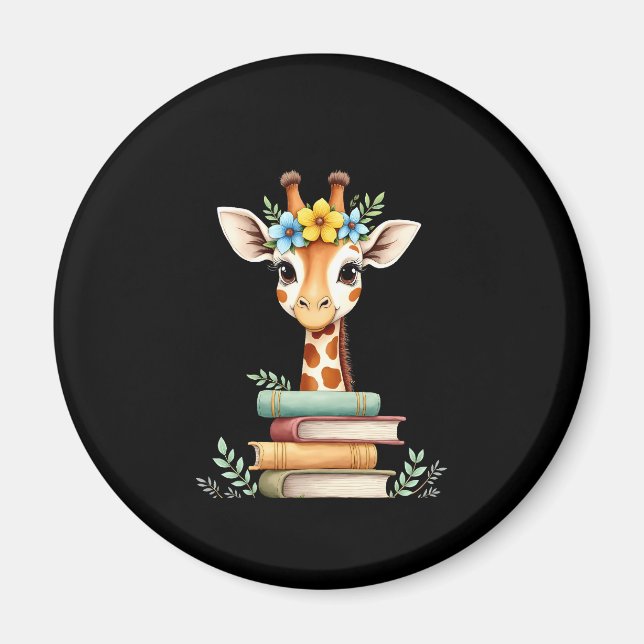 Cute Giraffe With Book Floral Bookworm Librarian B Magnet (Front)