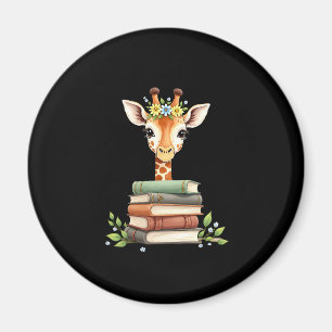 Cute Giraffe With Book Floral Bookworm Librarian B Magnet