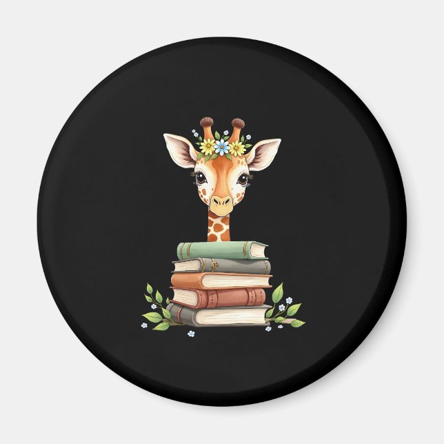 Cute Giraffe With Book Floral Bookworm Librarian B Magnet (Front)
