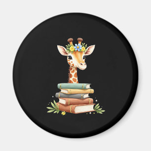 Cute Giraffe With Book Floral Bookworm Librarian B Magnet