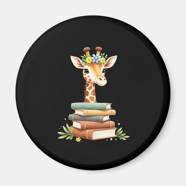 Cute Giraffe With Book Floral Bookworm Librarian B Magnet (Front)